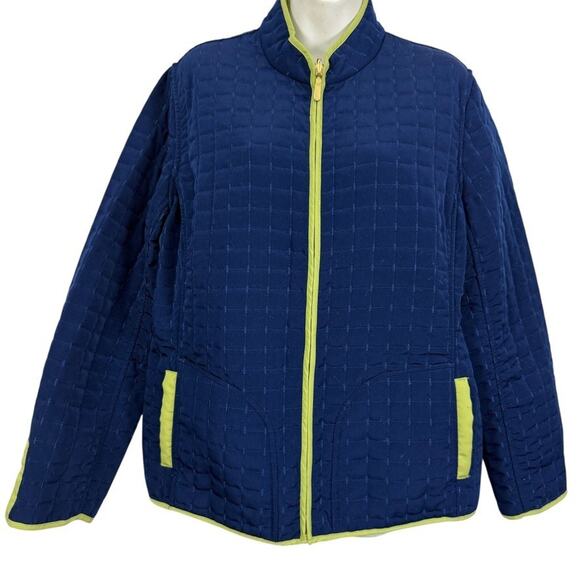 Susan Graver Style Reversible Green & Navy Full Zip Quilted Jacket Lightweight L - Picture 13 of 16